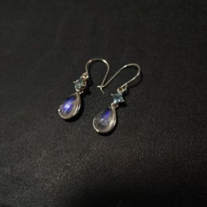 Rainbow Moonstone And Blue Topaz Earrings