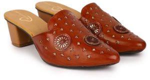 The Desi Dulhan Women Brown Ethnic Synthetic Heel Mules with Resin Sole