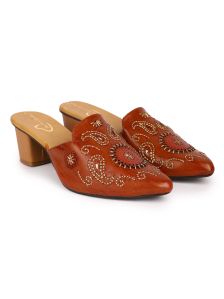 The Desi Dulhan Women Brown Ethnic Synthetic Heel Mules with Resin Sole