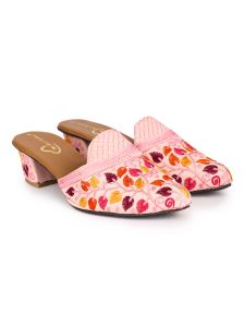 The Desi Dulhan Women Pink Ethnic Embellished Heel Mules with Resin Sole