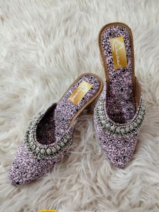 The Desi Dulhan Women Pink Payal Embellished Heel Mules with Resin Sole