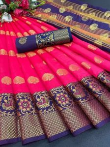 Soft Lichi Silk Zari Weaving Border Saree