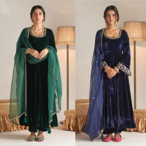 Viscose Velvet Sequence Work Embroiders Palazzo Suit Set