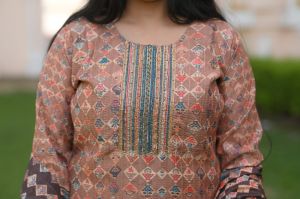 Brown Kurti Pant with Dupatta Set