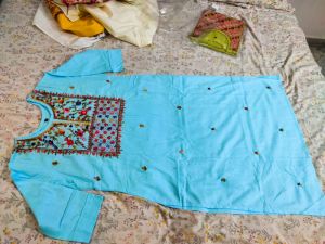 Blue Cotton Embroidered Kurti