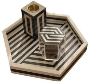 Black White Strip Bakhoor Burner Bone Inlay