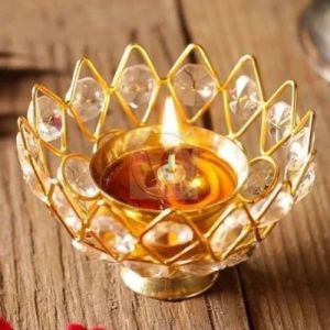 Brass Lotus Crystal Diya