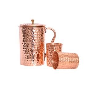 pure solid handcrafted copper glasses jug set