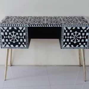 Moroccan Bone Inlay Console Table With Brass Base
