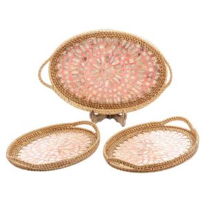 Rattan Serving Platter Authentic Mother of Pearl Coffee Table