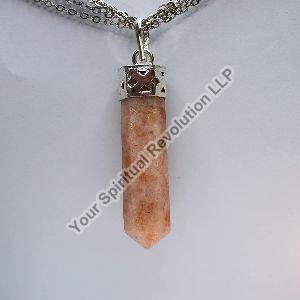sunstone pencil shape pendant money reiki healing crystal gemstone