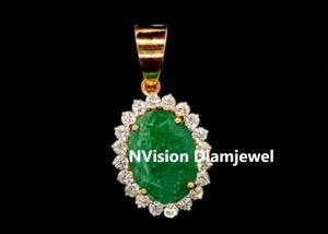 precious green emerald natural diamond pendant