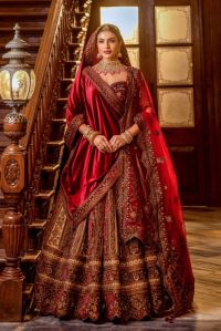 Ladies Red Velvet Bridal Lehenga Choli