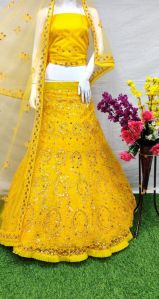 Bright Yellow Organza Lehenga Choli