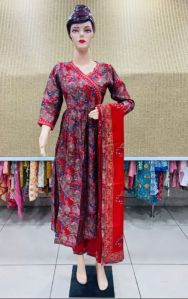 Muslin Cotton Angarkha Kurti Set