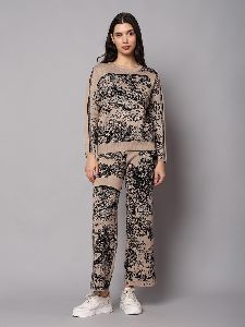Knitted Printed Women Crew Neck Co-ord Set