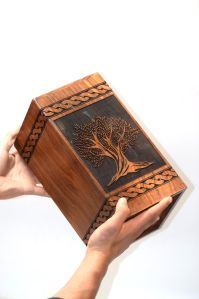 Engraved Epoxy Rose Wood Urn Box