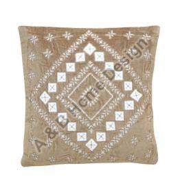 Applique Embroidered Beige & White Cushion Cover