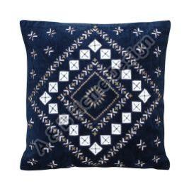 Applique Embroidered White & Blue Cushion Cover