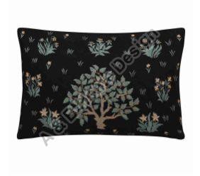 Manual  Embroidered Black Rectangle Cushion Cover