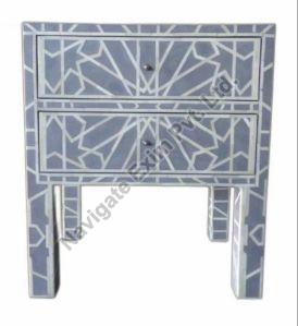 Bone Inlay Star Bedside Table Two Drawers