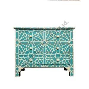 Bone Inlay Teal and White Chest of Drawer