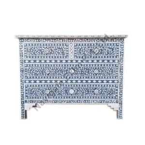 Mother of Pearl Inlay Blue Chest of Drawer Dresser
