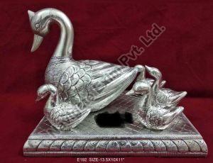 Silver Coated Swan Set with Stand