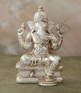Sitting Silver Ganesh Statue