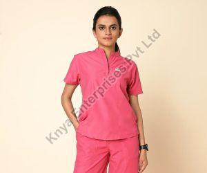 Knya Classic Womens Hot Pink 5-pocket Mandarin Scrub Suit