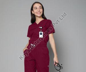 Knya Classic Womens Maroon 5-Pocket New Gen Scrubsuit