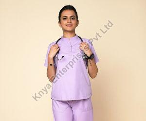 Knya Classic Womens Pastel Lilac 5-Pocket Mandarin Scrub Suit