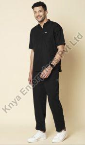 Knya Classic Mens Black 5-Pocket Mandarin Collar Scrub Suit