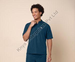 Knya Classic Mens Green 5-Pocket Mandarin Collar Scrub Suit