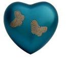 Sky Blue Butterfly Heart Shaped Brass Cremation Urn