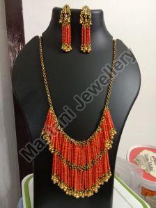 orange seed beads multilayered necklace