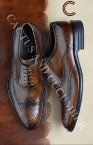 Mens Dark Brown Crust Leather Formal Shoes