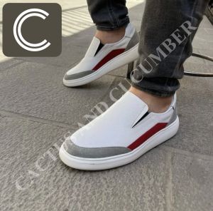 Mens White Casual Leather Shoes Without Lace