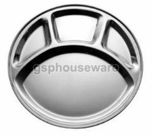 Round Stainless Steel 4 Compartment Plate