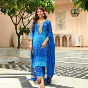 Bright Blue Bandhej Suit Set