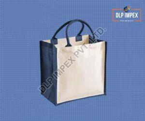 White & Blue Jute Shopping Bag