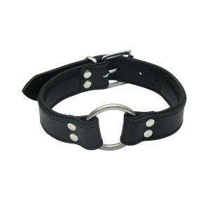Black Leather Collar With Ring