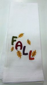 Cotton Embroidered Waffle Tea Towel