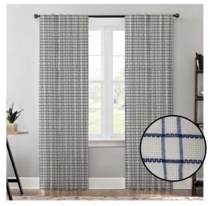 White And Blue Loop Checked Window Curtain