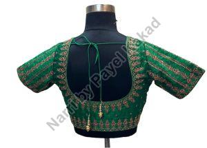 Dark Green Raw Silk Blouse