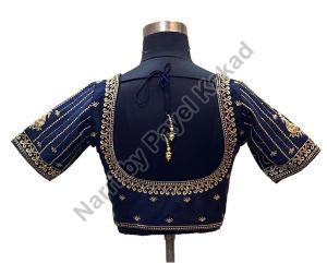 Navy Blue Raw Silk Blouse