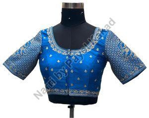 Royal Blue Raw Silk Blouse