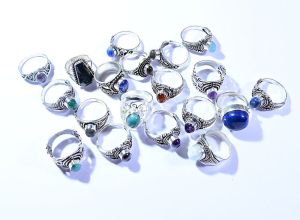 German Silver Ladies Gemstone Rings