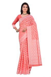 Peach Cotton Weaving Saree