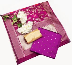 Purple Banarasi Jacquard Dress Material